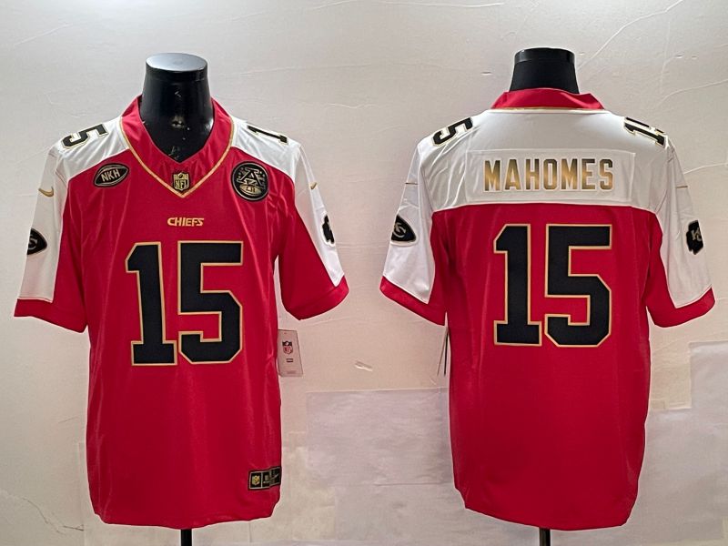 Men Kansas City Chiefs 15 Mahomes Red Thanksgiving three generations 2025 Nike Vapor Limited NFL Jersey style 4